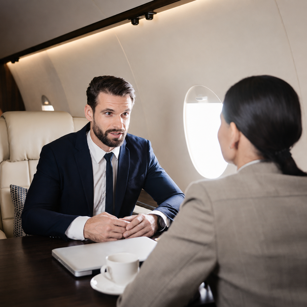 Aircraft sale consultation inside a private jet